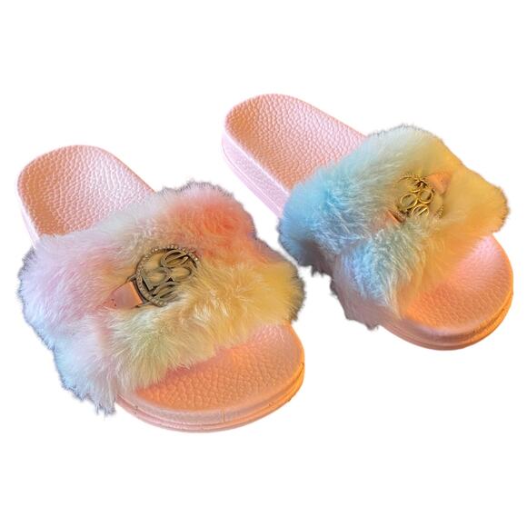 BEBE Girls Pink Furry Slides Flip Flop Slippers Size 13/1 - Picture 2 of 7